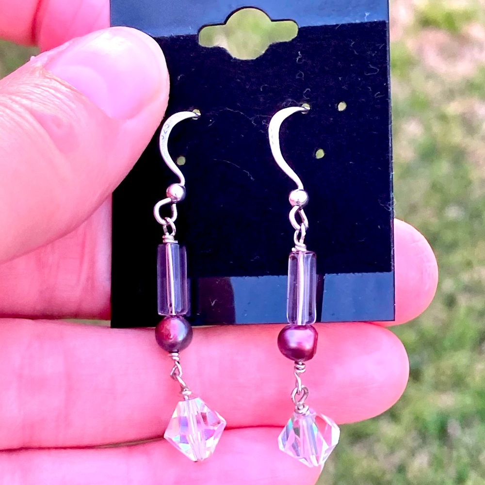 Sterling Pearl & Swarovski Crystal Earrings